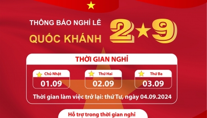 Thông báo nghỉ lễ Quốc Khánh 2/9/2024