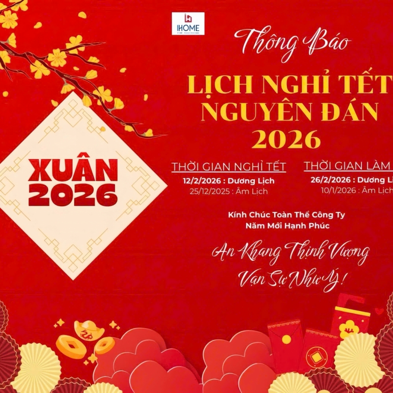 IHOME VIỆT NAM THÔNG BÁO LỊCH NGHỈ TẾT NGUYÊN ĐÁN BÍNH NGỌ 2026